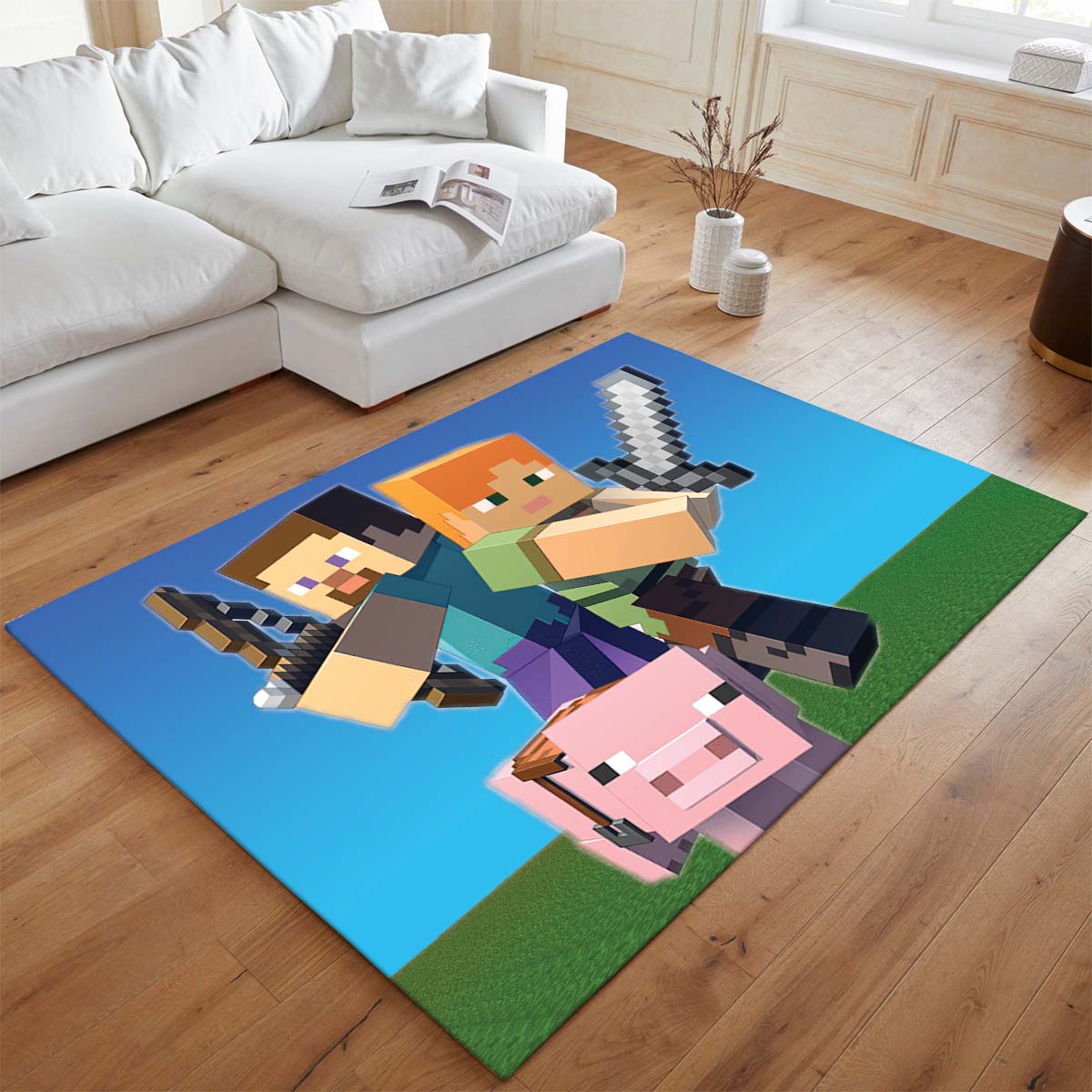 Minecraft Steve mit Schwein Spielzimmer Teppich - TOK – Bild 2