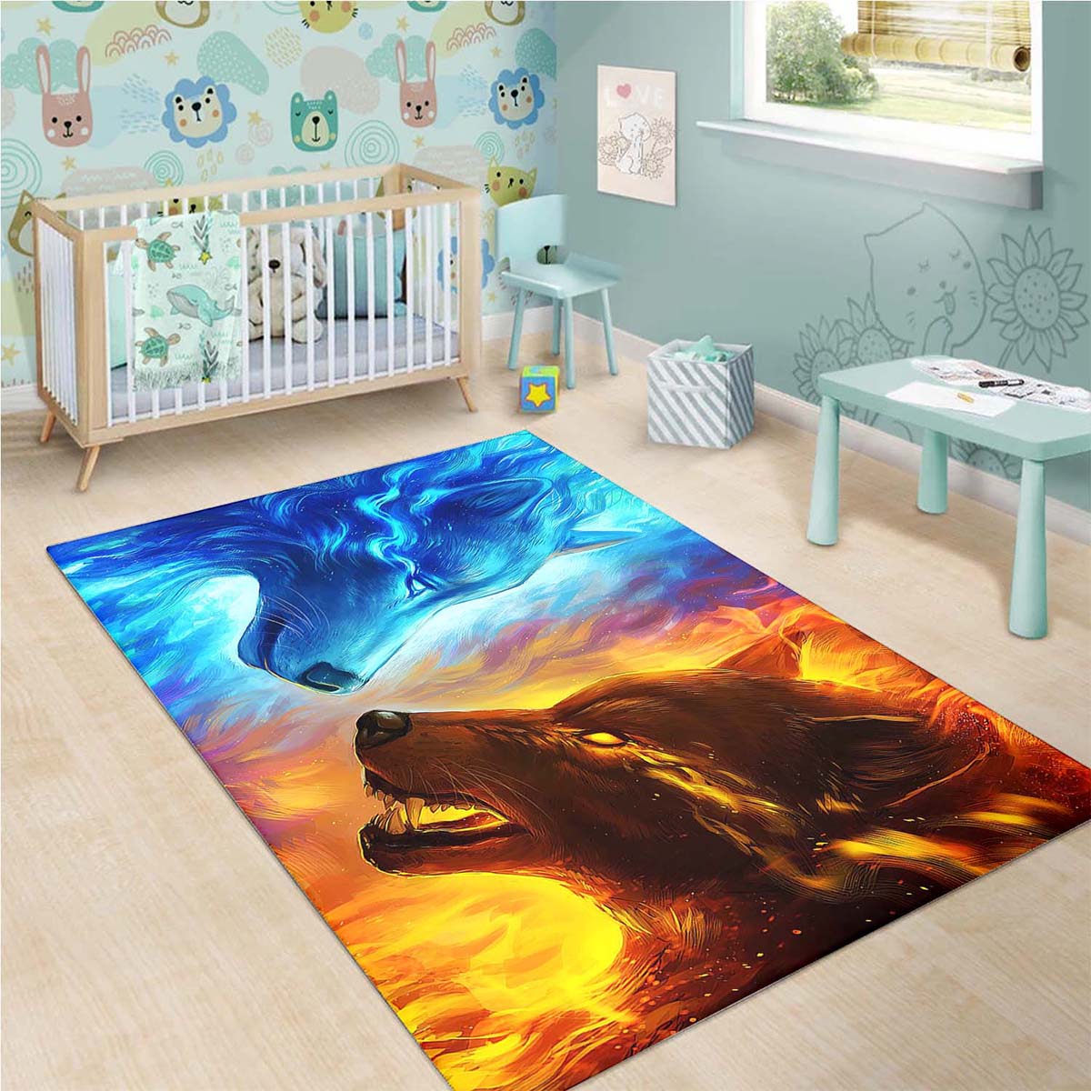 Fire And Ice Wolf Teppich – Bild 3