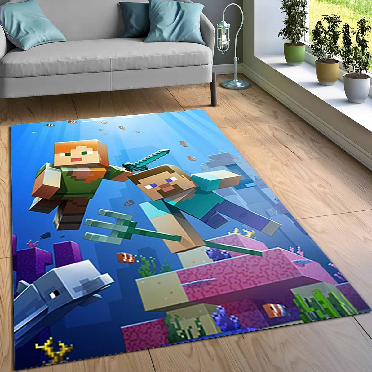 Minecraft Steve Und Alex Unter Wasser Biom Kampf Wchter Teppich – Bild 3