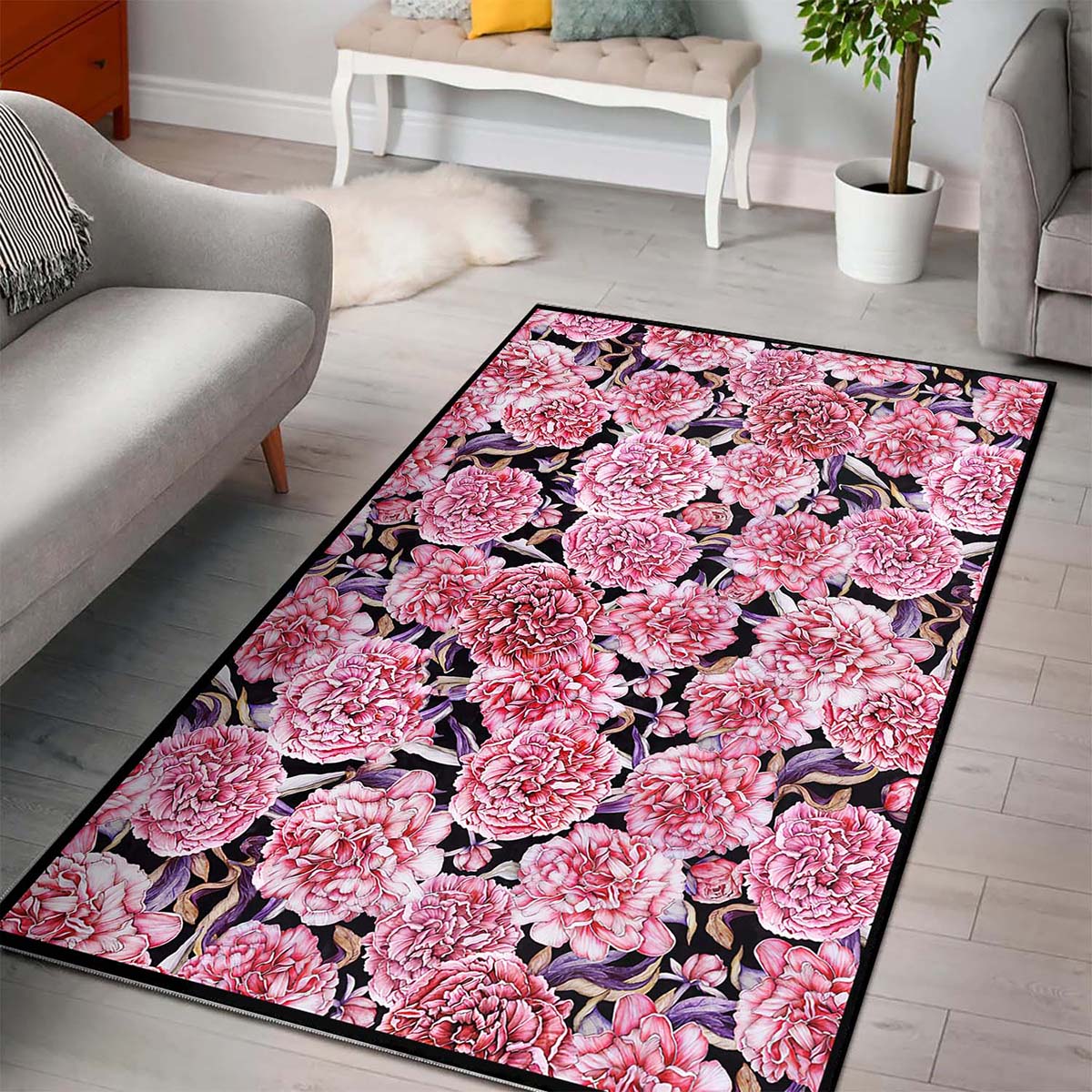 Vintage Pink Peony Floral Teppich – Bild 3