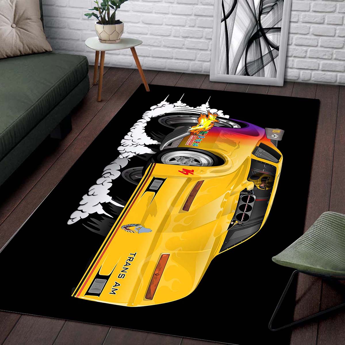 Yellow Firebird Trans Am Dragster Teppich – Bild 2