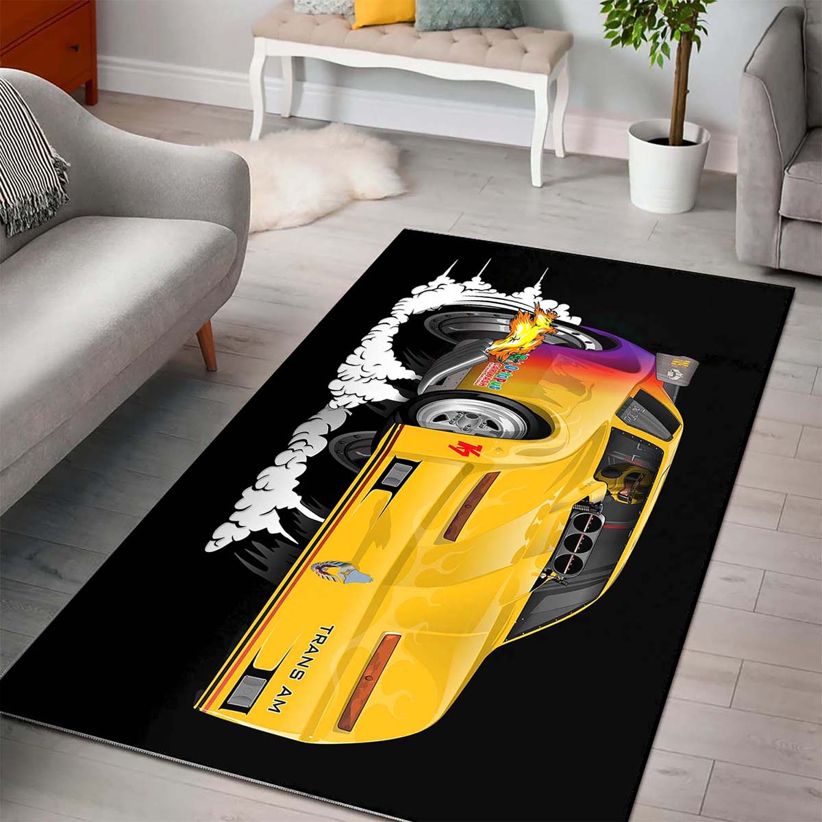 Yellow Firebird Trans Am Dragster Teppich – Bild 3